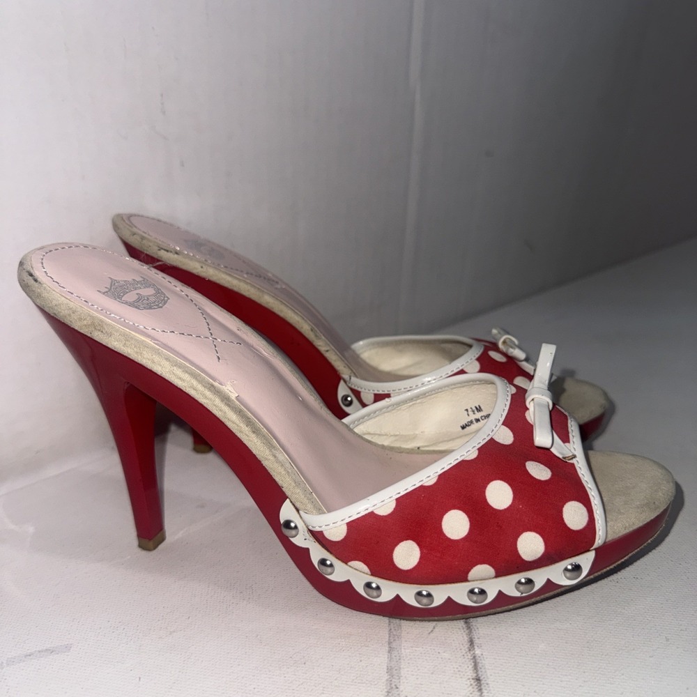 Vintage Y2K Red White Polka Dot Pinup Retro Bow Heeled Sandals Mules Size 7.5